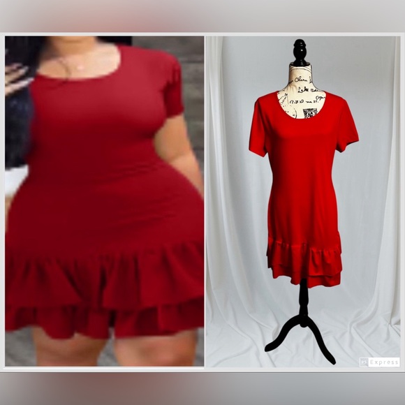 Flamingo Shop Dresses & Skirts - NWT Flamingo 🦩 Vibrant Red Lace Up Layered Ruffle Hem Short Mini Dress Size 2XL